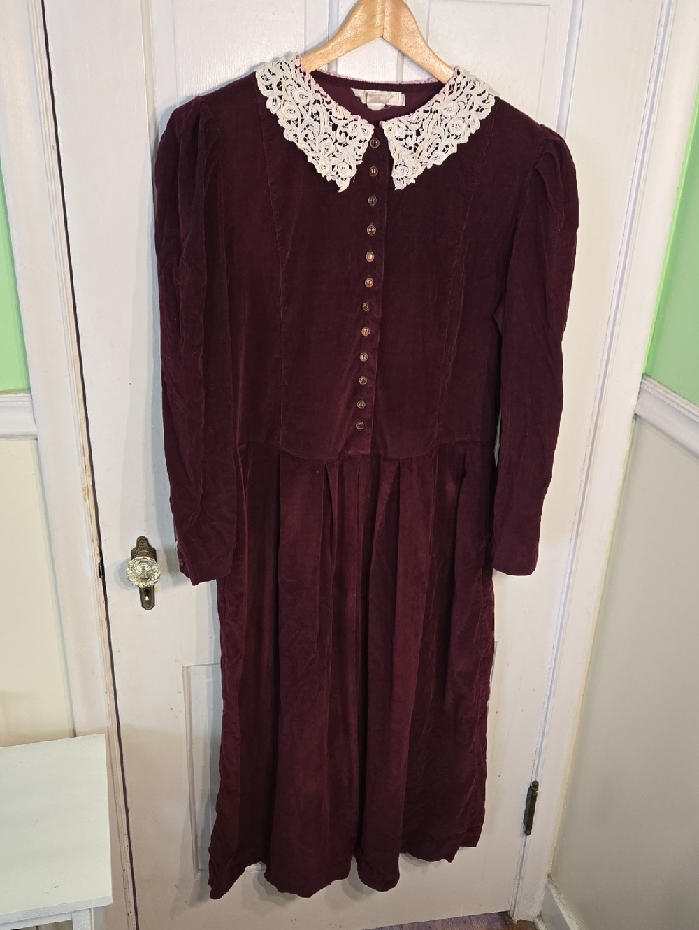 Vintage All Week Long Lace Collar Burgundy Maxi Dress Size 16